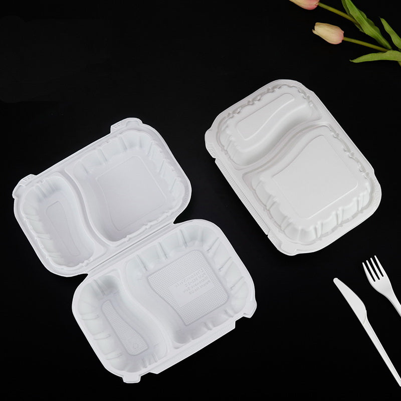 Mineral blended material  MFPP Hinged Take-out Container 9x6x3 inch 970ml 2-Compartment Microwaveable