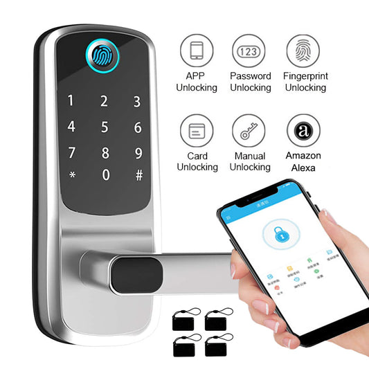 Rallar F155 Smart Door Lock, Keyless Entry Fingerprint Lock, Password Keypad Digital Lock, App Bluetooth IC-Card Lock for Home Rental Office Hotel, High Security & Easy to Install