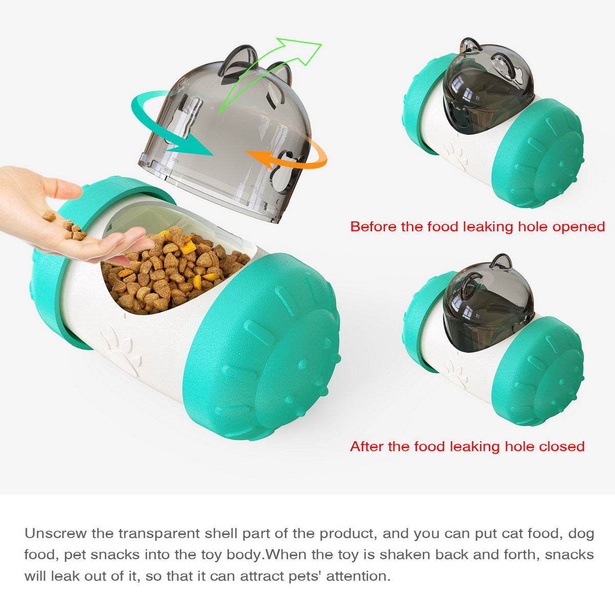 Pet Cat Dog Tumbler Food Dispensing Toy, Interactive Food Dispenser Treat Toys Feeder for Doys and Cats, Pet Fun Smart  IQ Training Ball, Puzzle Chase Toy