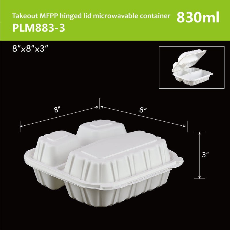 41oz Disposable PP Plastic Food Container 8″x8.3″x3″ Black & Transparent 1 Compartment Hinged Clamshell Microwavable BPA free